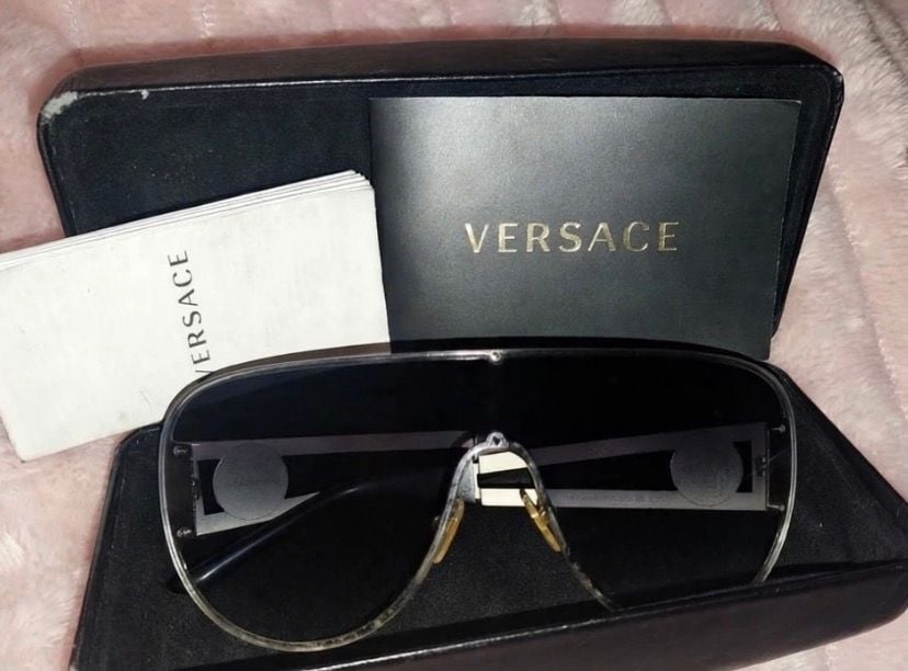 Versace VE 2166 Shield Frame Sunglasses Gold Black Grey Fade 1