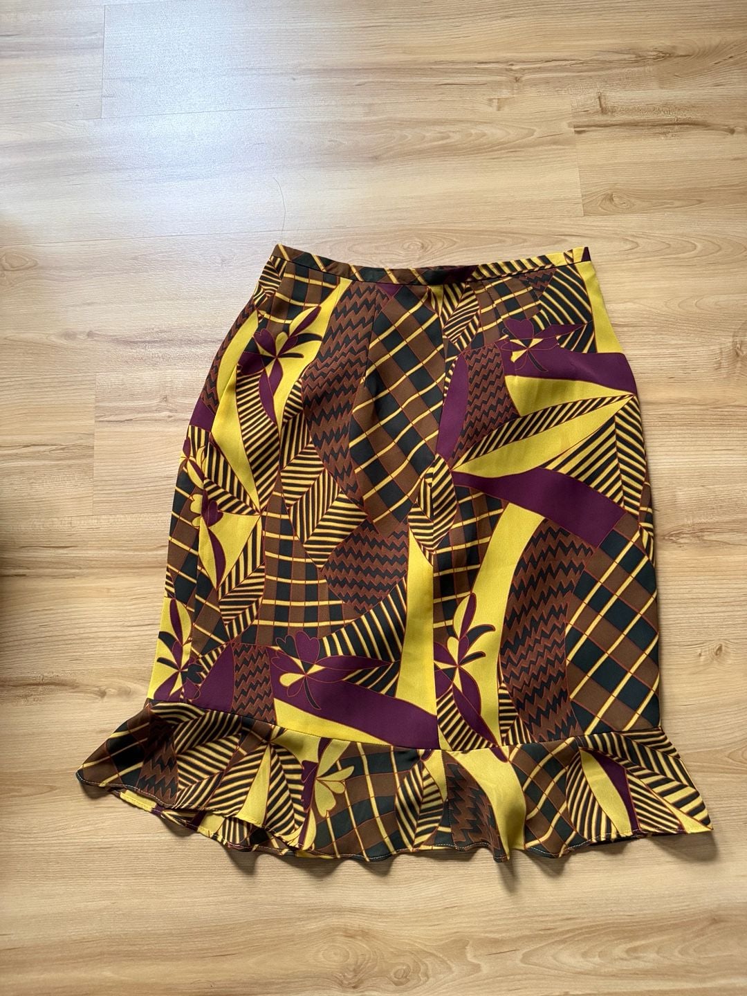 Harve Bernard Tropical Print Ruffle Hem Skirt Size 4 Yellow Brown Purple 2