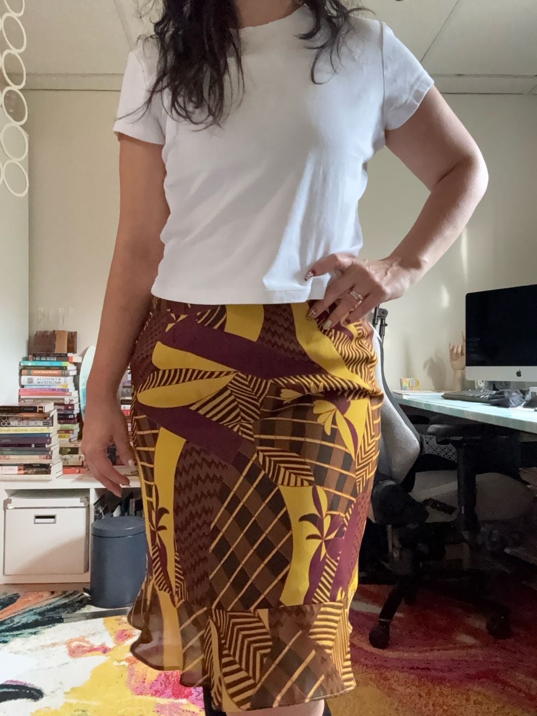 Harve Bernard Tropical Print Ruffle Hem Skirt Size 4 Yellow Brown Purple 5