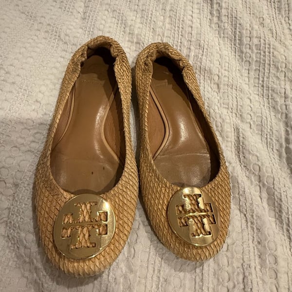 Tory Burch Logo Snake Embossed Leather Ballet Flats