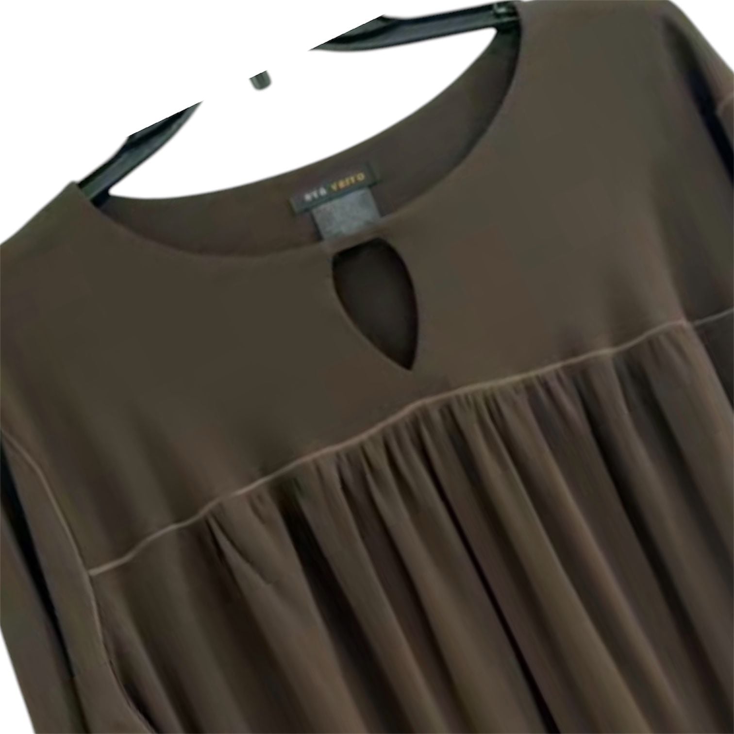 Eva Varro Slinky Knit Tiered Tunic Keyhole Top Bell Sleeve Chocolate Brown XL 3