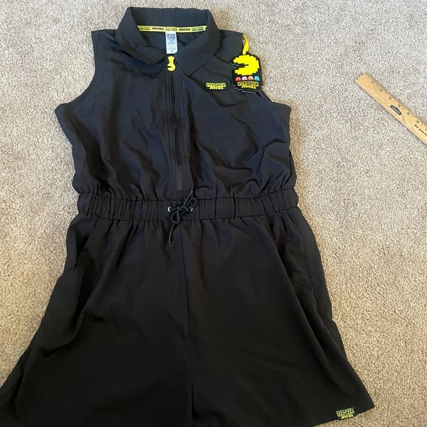 Justice Pac-Man Sleeveless Romper Size XL Plus Girls , Black Zip Front