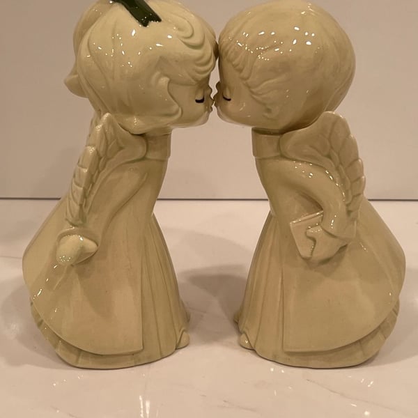 Vintage Ceramic Kissing Angels Boy And Girl Figurines Grandmacore Holiday