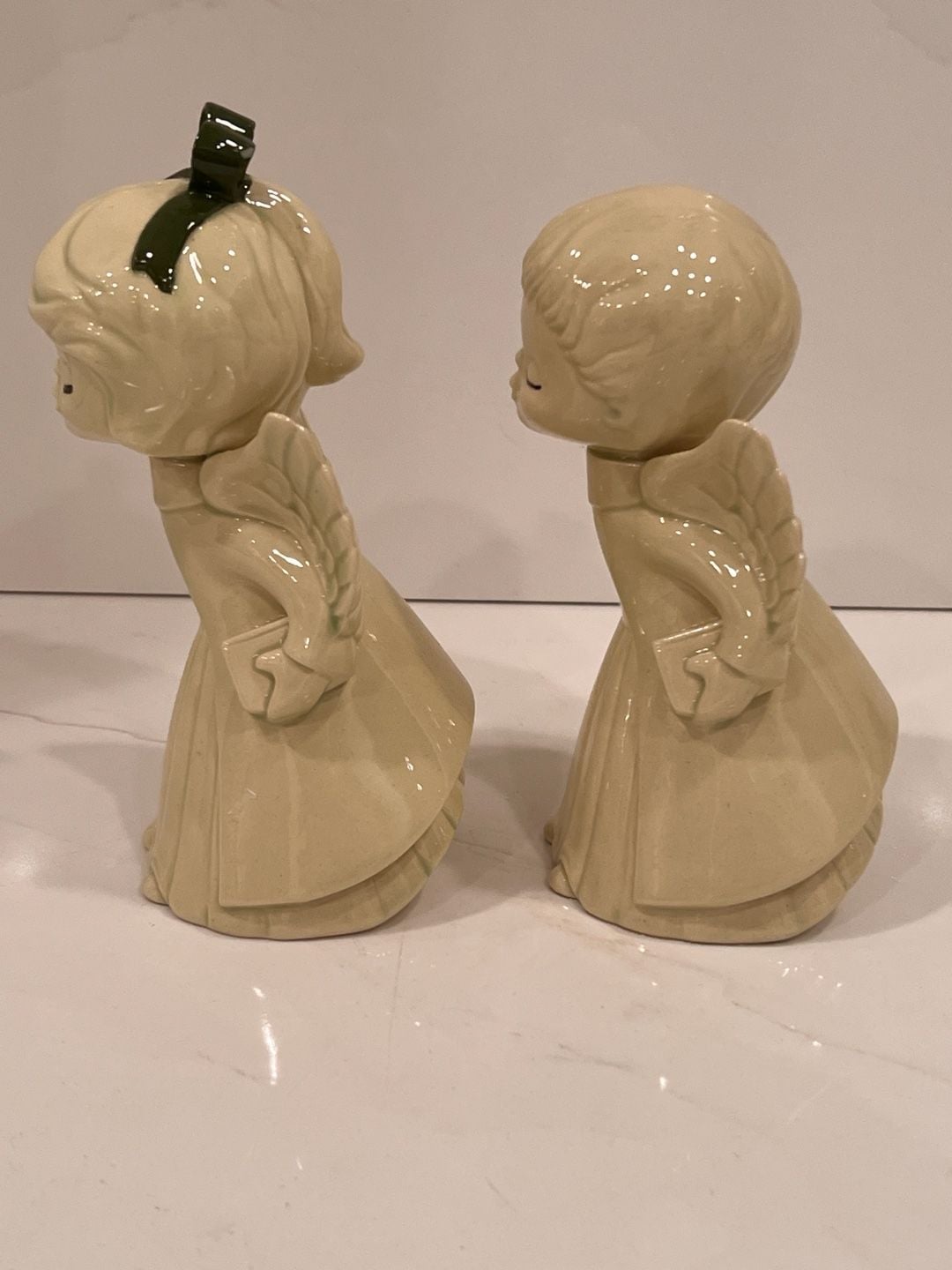 Vintage Ceramic Kissing Angels Boy And Girl Figurines Grandmacore Holiday 3
