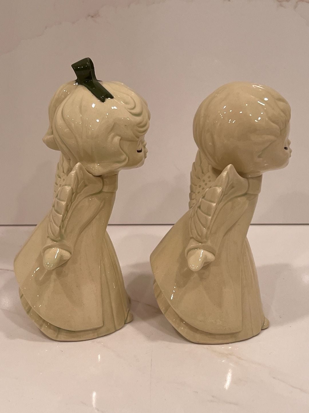 Vintage Ceramic Kissing Angels Boy And Girl Figurines Grandmacore Holiday 4