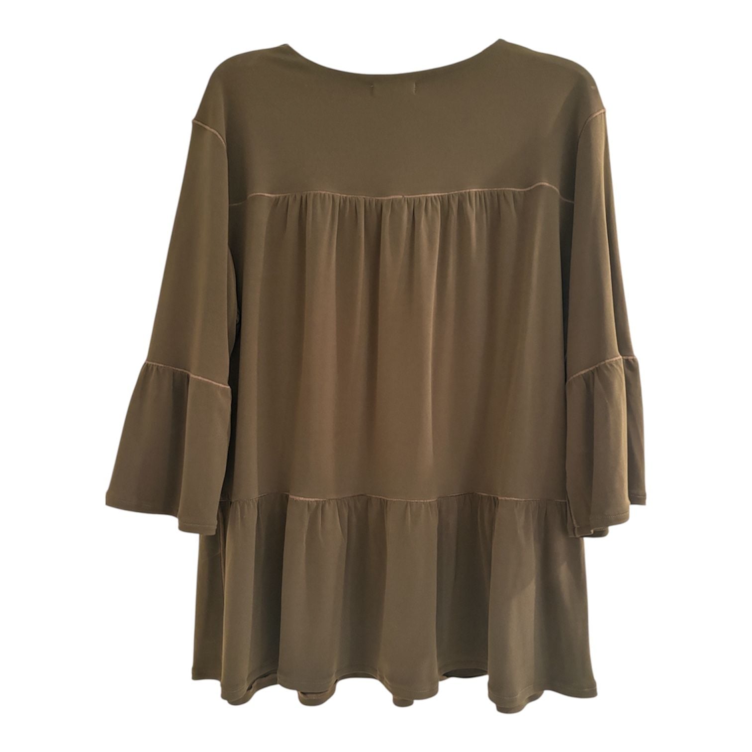 Eva Varro Slinky Knit Tiered Tunic Keyhole Top Bell Sleeve Chocolate Brown XL 5