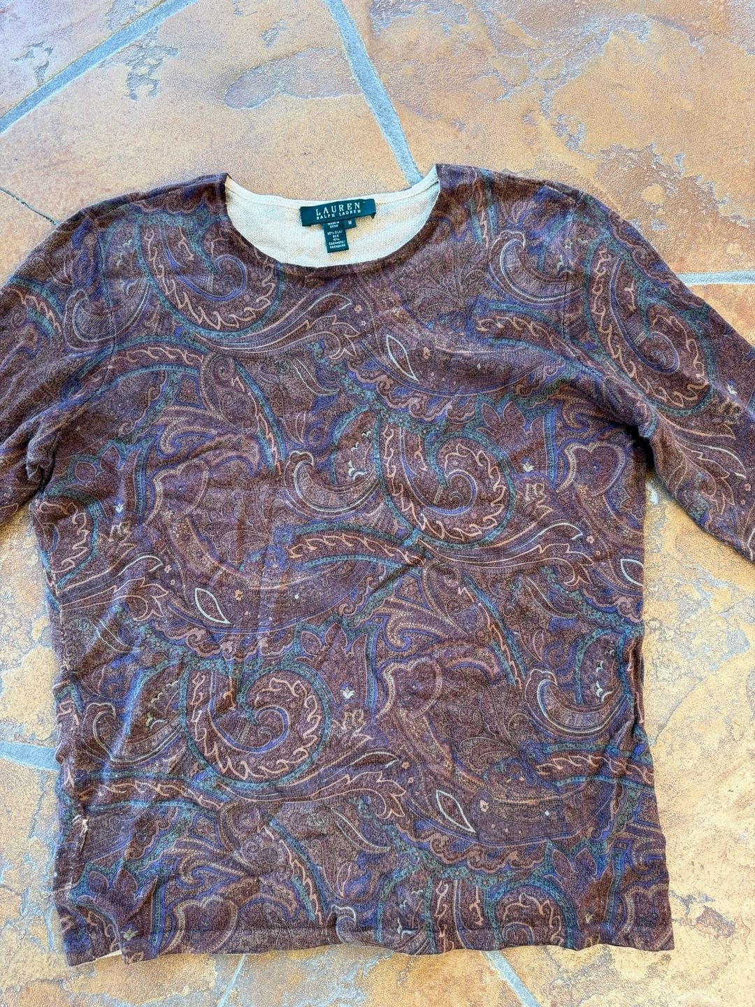 Lauren Ralph Lauren Paisley Silk Cashmere Sweater Size M 2