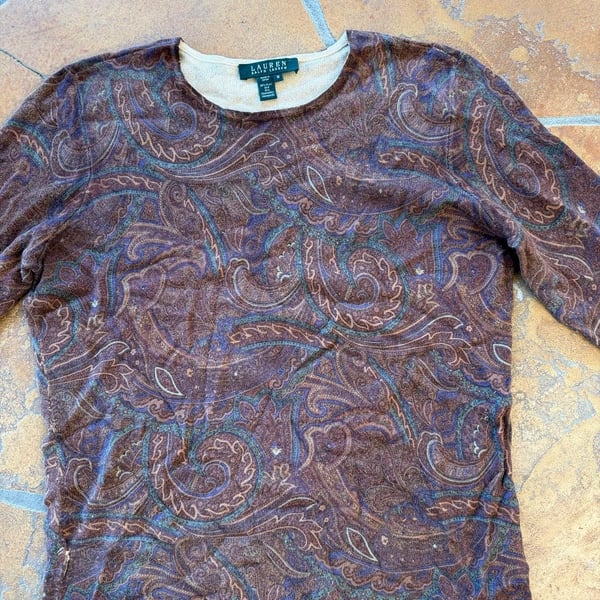 Lauren Ralph Lauren Paisley Silk Cashmere Sweater Size M