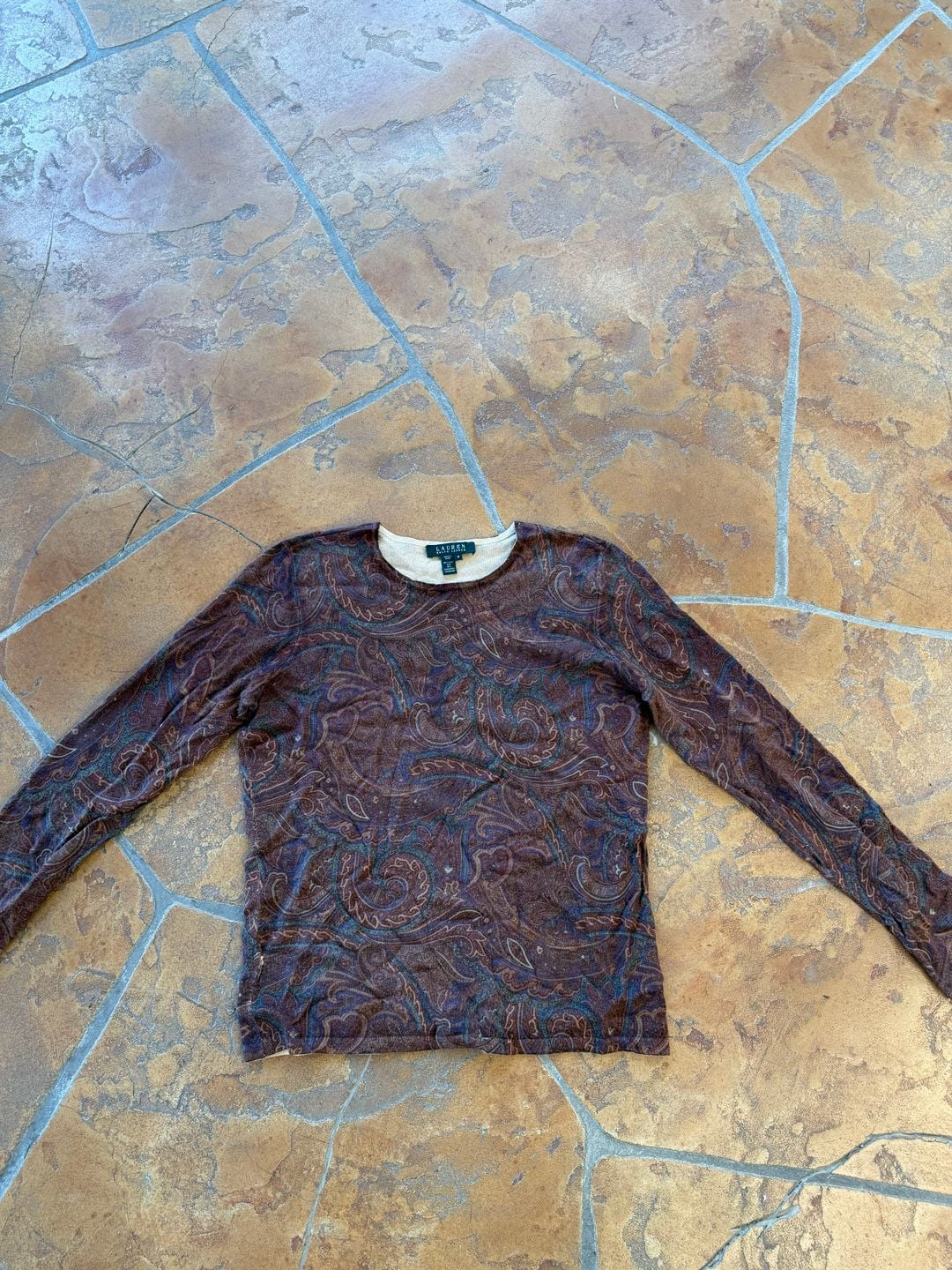 Lauren Ralph Lauren Paisley Silk Cashmere Sweater Size M 3