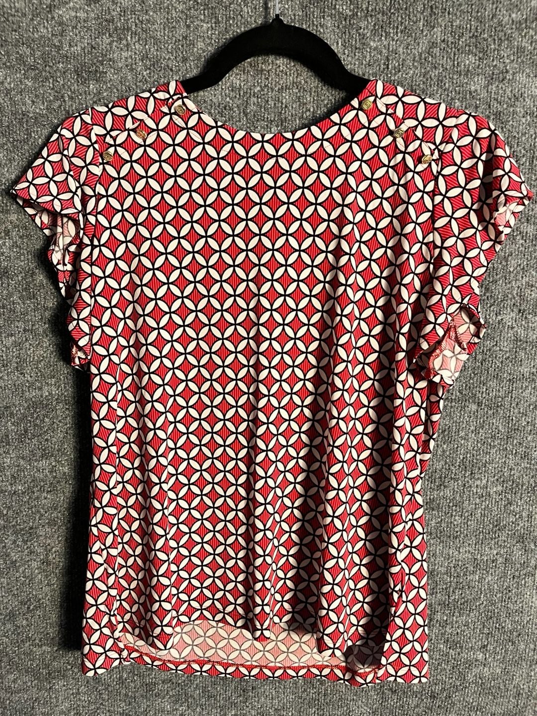 Liz Claiborne Red Geo Pattern Short Sleeve Top Size PM 003-160 3