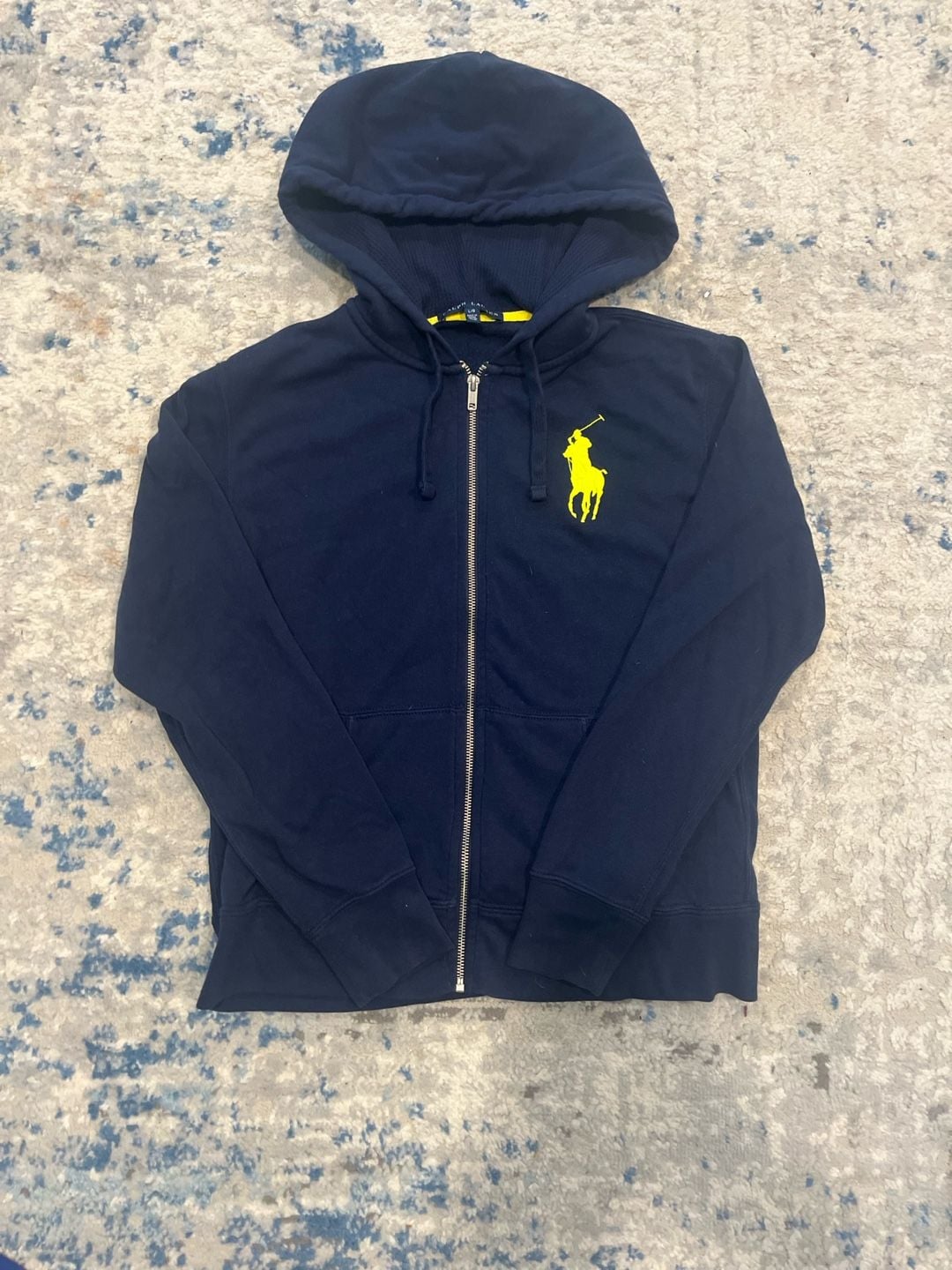 Women’s Ralph Lauren Fleece Full-Zip Hoodie Size L/G Navy Yellow 2