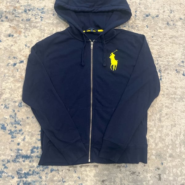 Women’s Ralph Lauren Fleece Full-Zip Hoodie Size L/G Navy Yellow