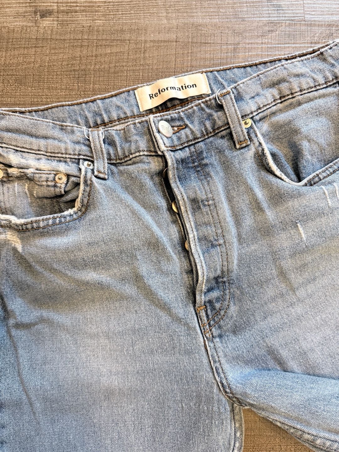 Reformation Julia High Cigarette Jean Size 29 Light Wash Distressed 5