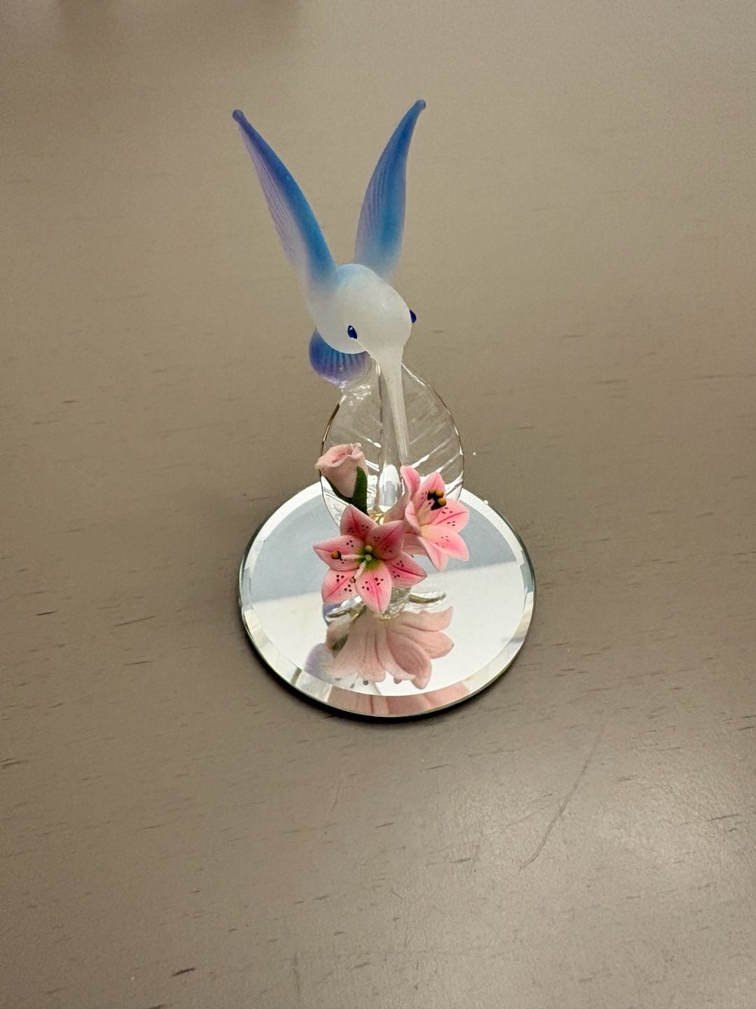 Glass Baron Hummingbird Figurine with Flowers and Mirrored Base 1