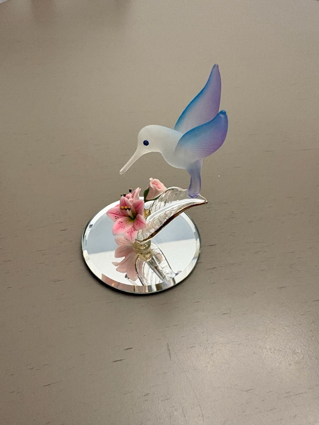 Glass Baron Hummingbird Figurine with Flowers and Mirrored Base 2