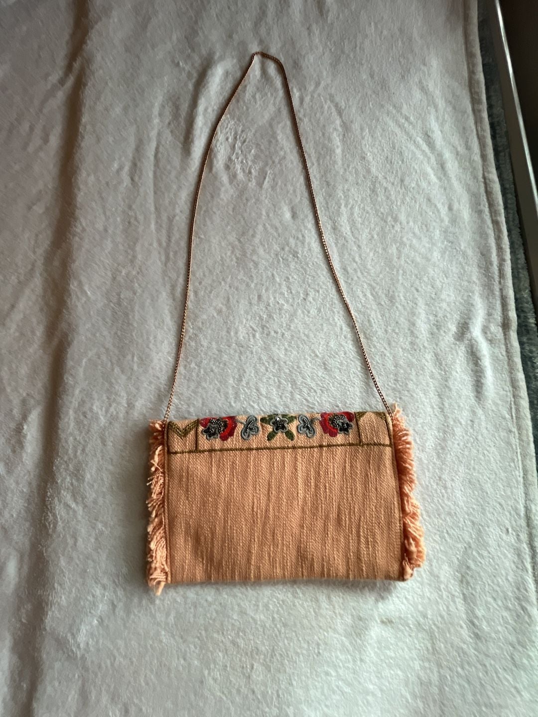 Handmade Floral Embroidered Fringe Clutch Crossbody Bag Made in India 3