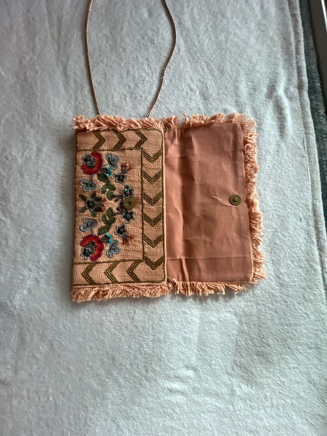 Handmade Floral Embroidered Fringe Clutch Crossbody Bag Made in India 4