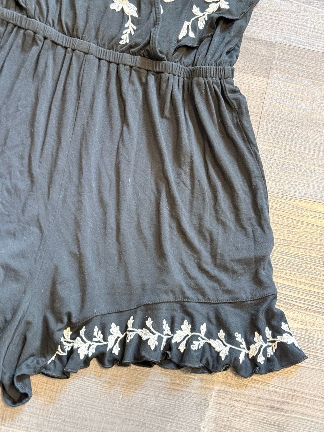 American Eagle Outfitters Black Floral Embroidered Romper with Ruffles 7