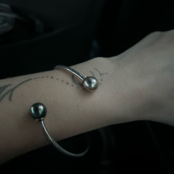 Tahitian Pearl Silver Cuff Bracelet 925 Sterling Silver