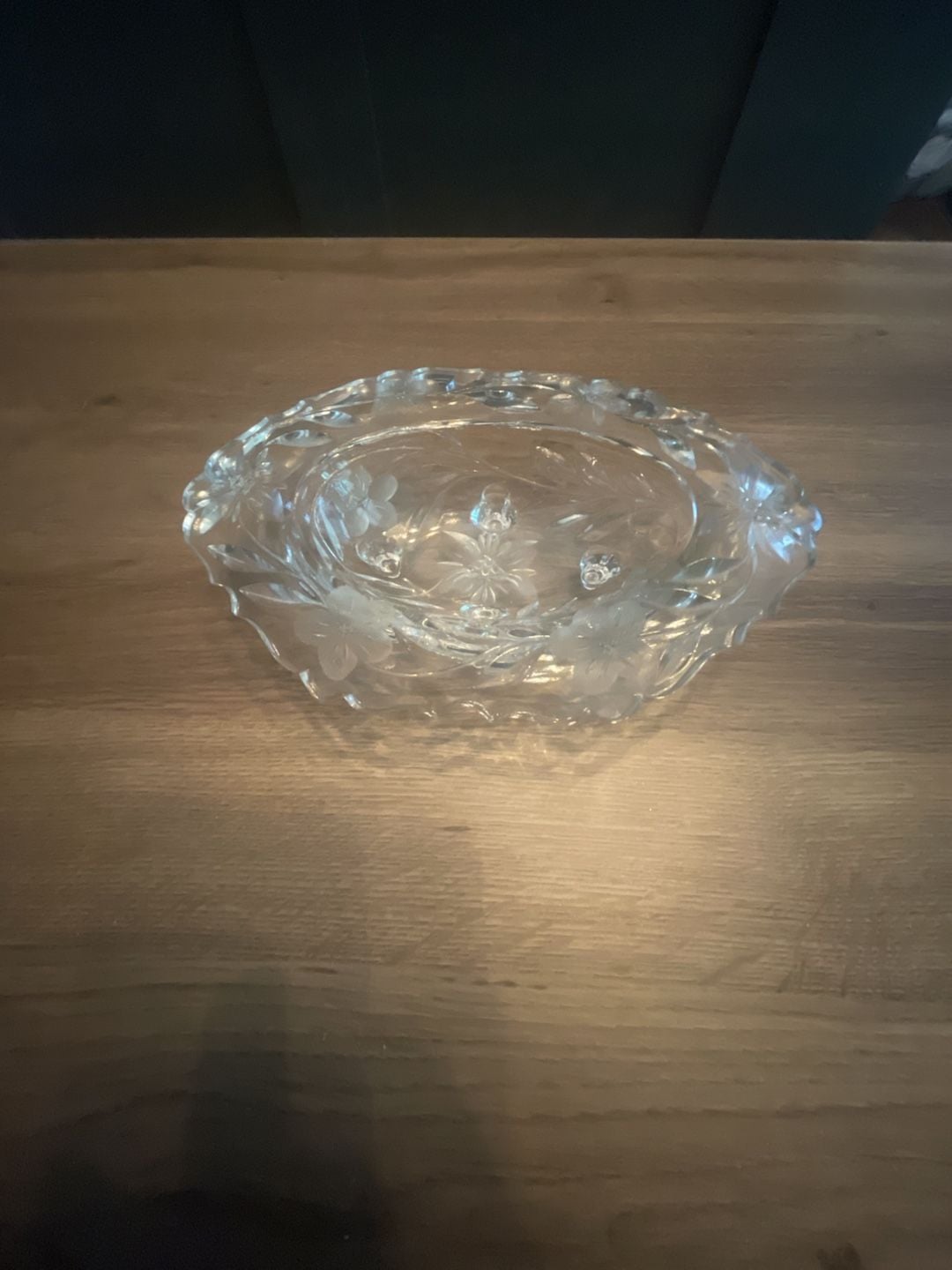Vintage Cut Glass Footed Floral Candy,Soap, Catchall Footed Dish. 4