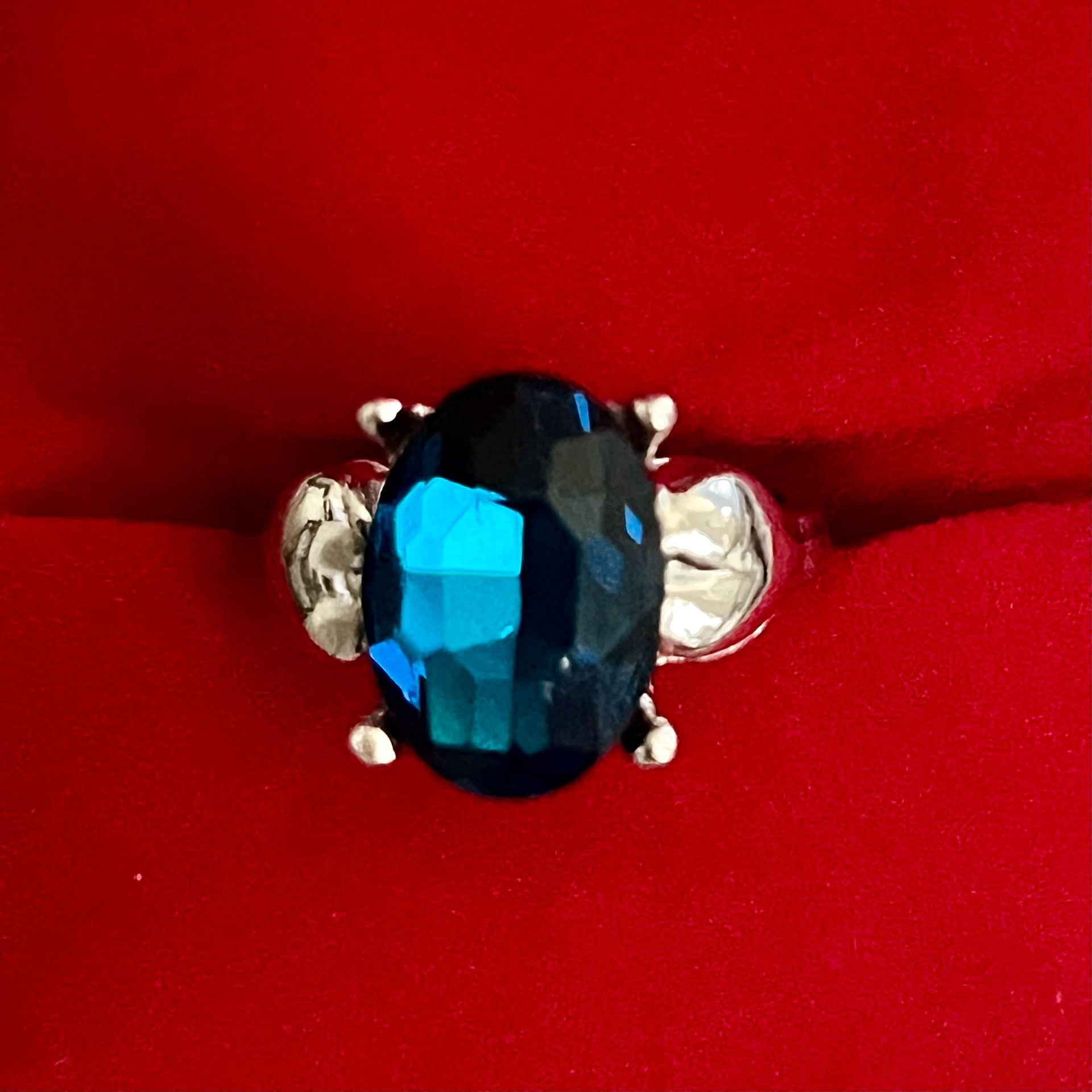 London Blue Topaz Gemstone Titanium Steel Silver Cocktail Ring Size 7 1