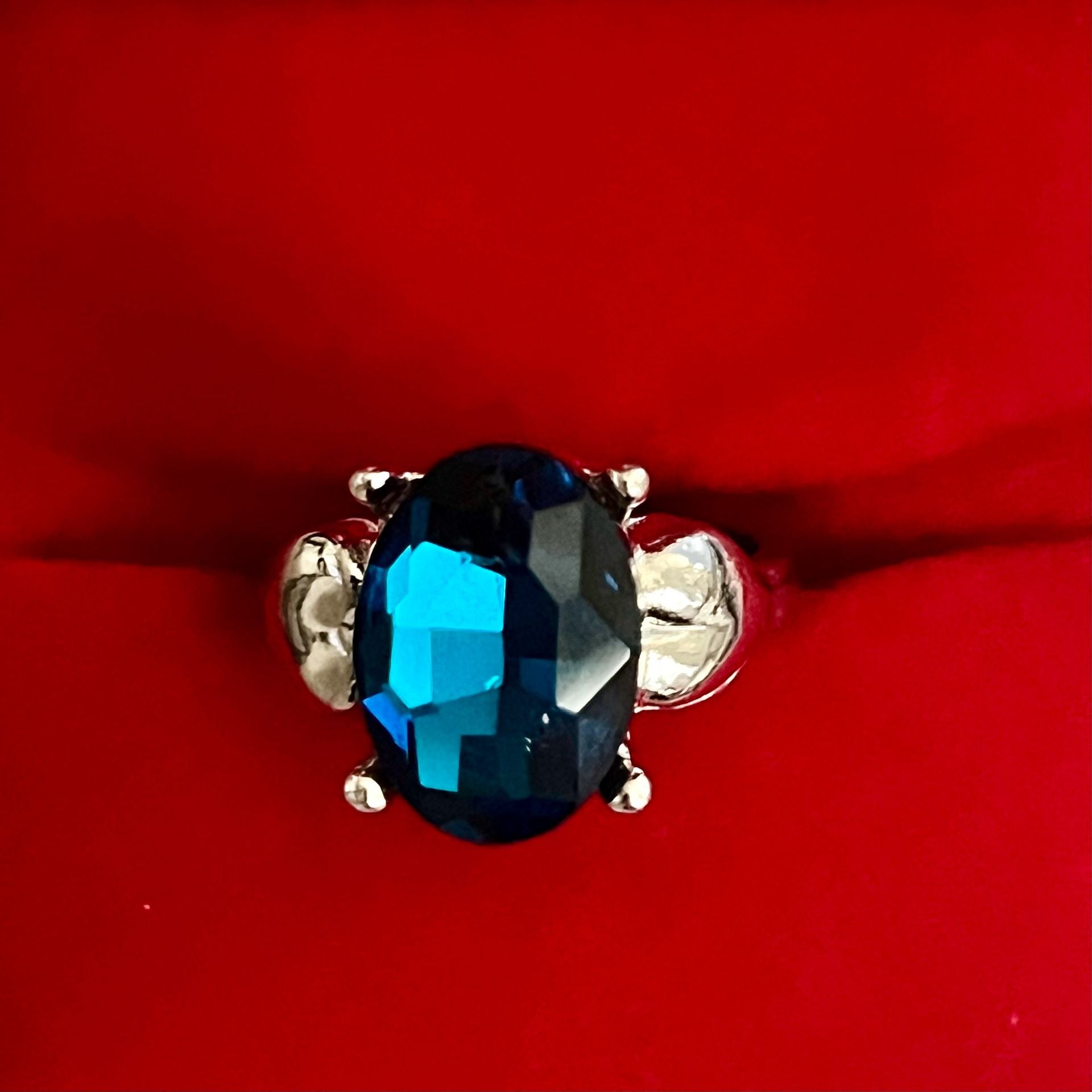London Blue Topaz Gemstone Titanium Steel Silver Cocktail Ring Size 7 2