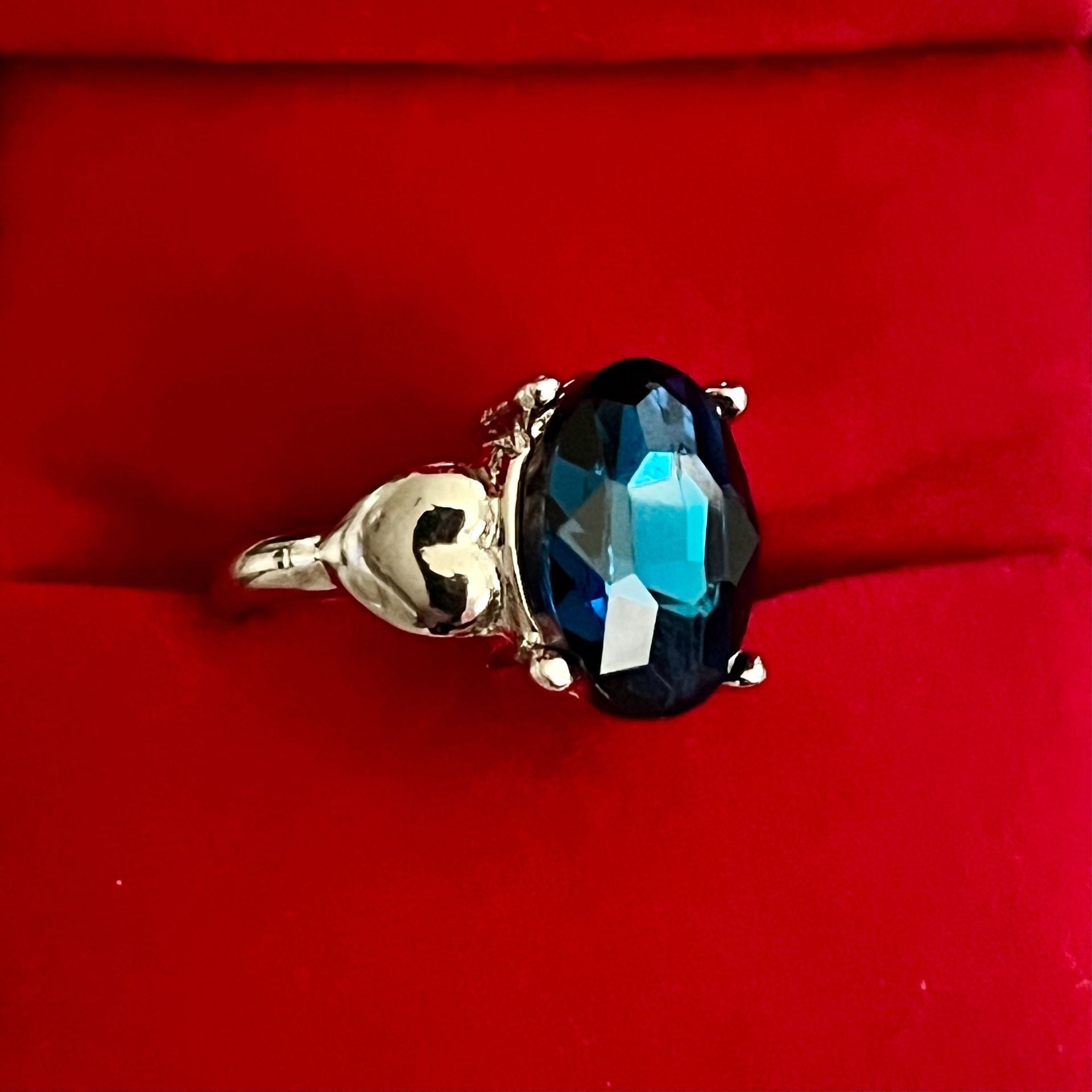 London Blue Topaz Gemstone Titanium Steel Silver Cocktail Ring Size 7 3