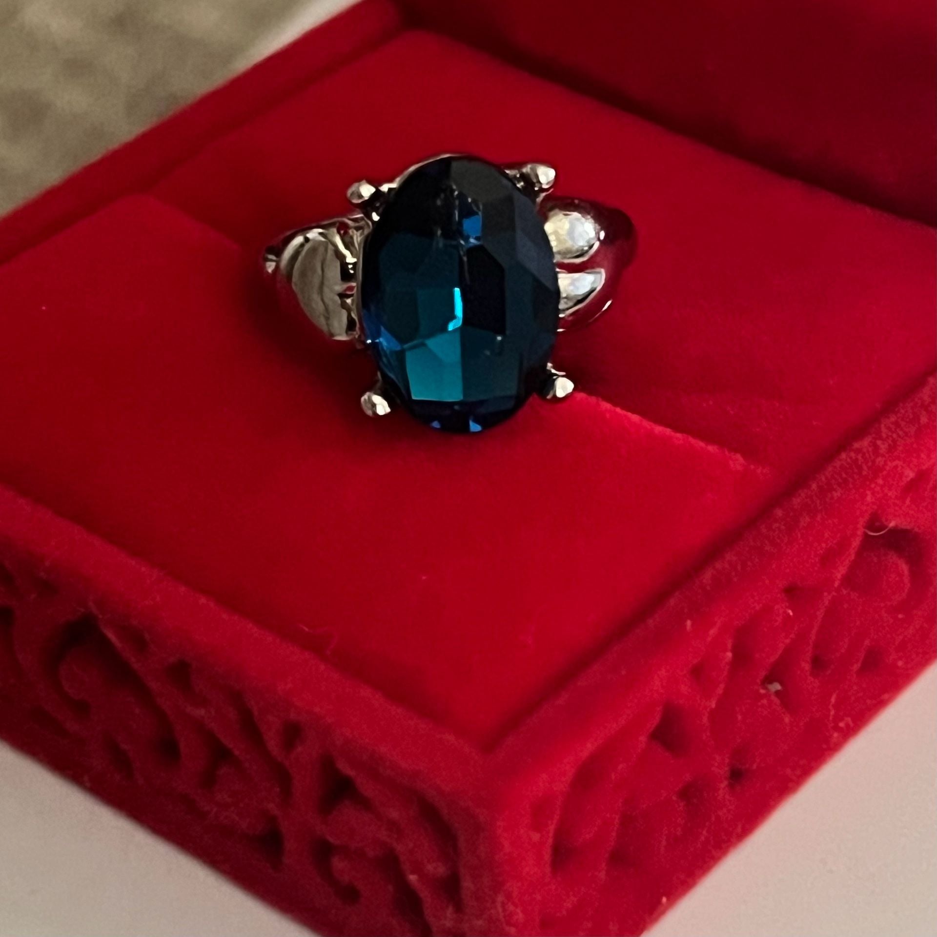 London Blue Topaz Gemstone Titanium Steel Silver Cocktail Ring Size 7 6