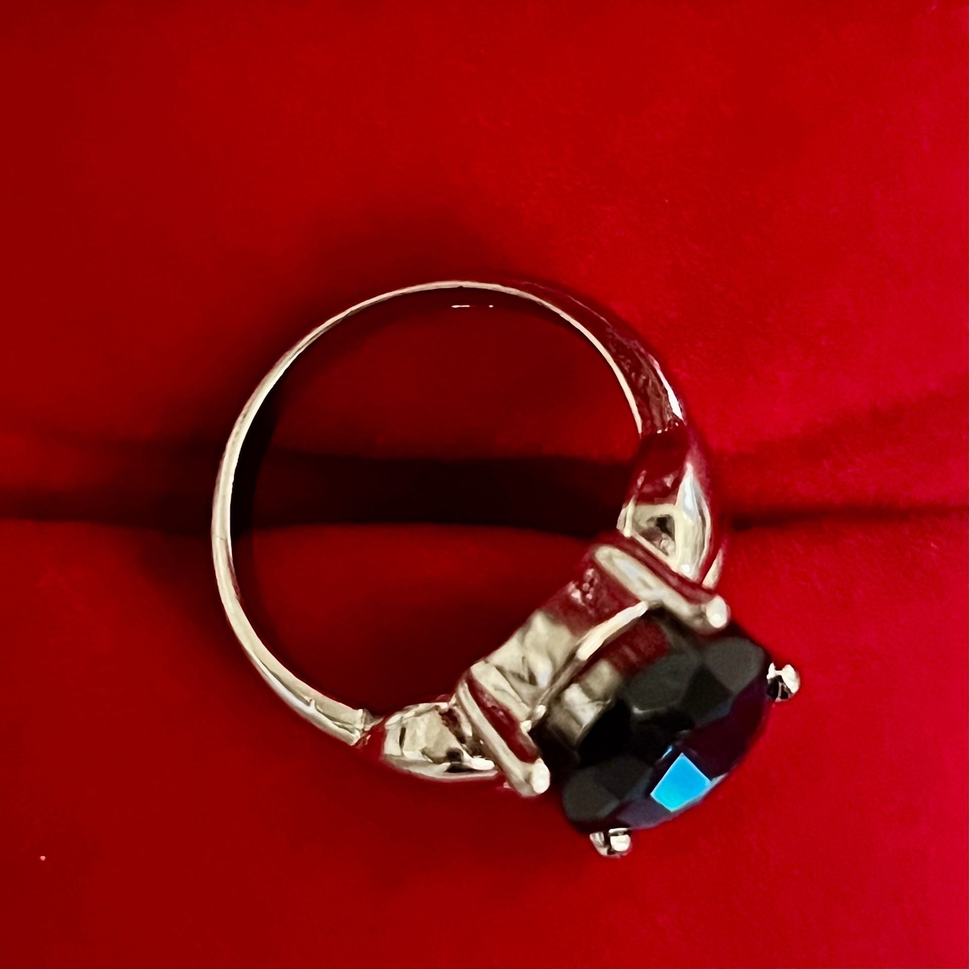 London Blue Topaz Gemstone Titanium Steel Silver Cocktail Ring Size 7 7