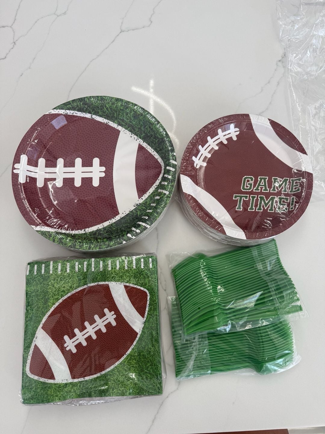 200 Pack Football Theme Disposable Paper Plates napkins and forks 1