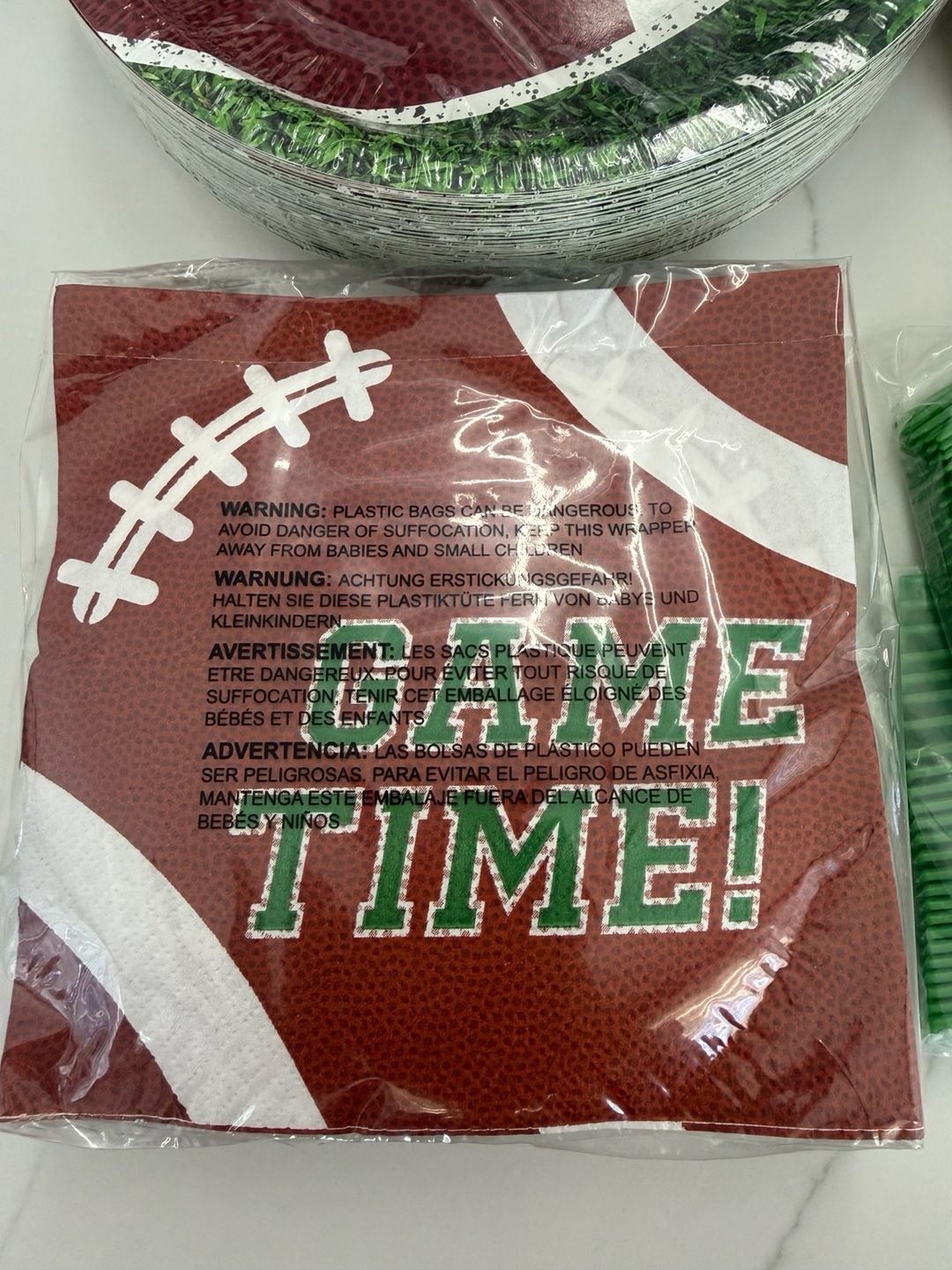 200 Pack Football Theme Disposable Paper Plates napkins and forks 2