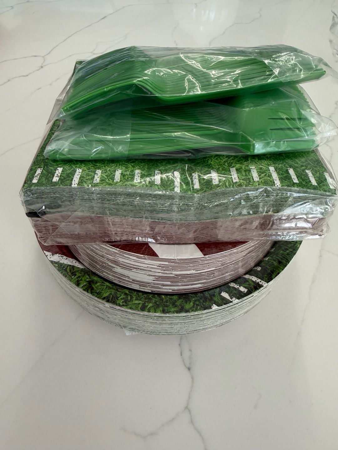 200 Pack Football Theme Disposable Paper Plates napkins and forks 3