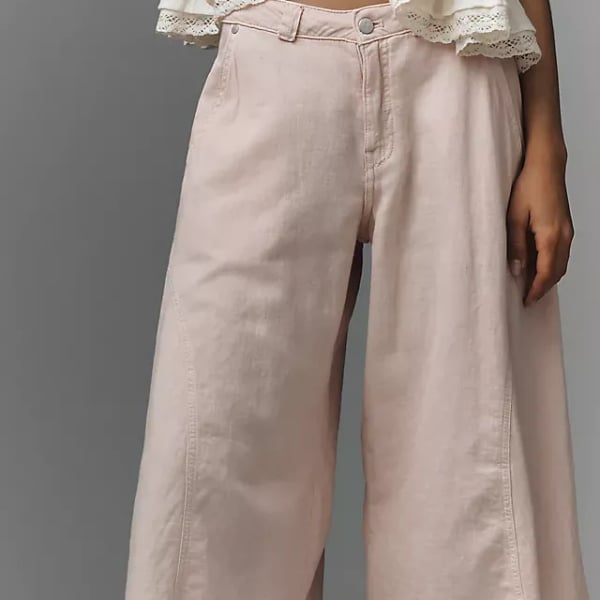 Pilcro Linen Blend Culottes Size 31 Pink Wide Leg Pants