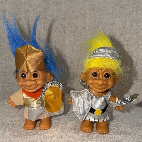 Vintage Russ Troll Doll Gladiator Roman Soldier 5 Inch Dolls Set of 2
