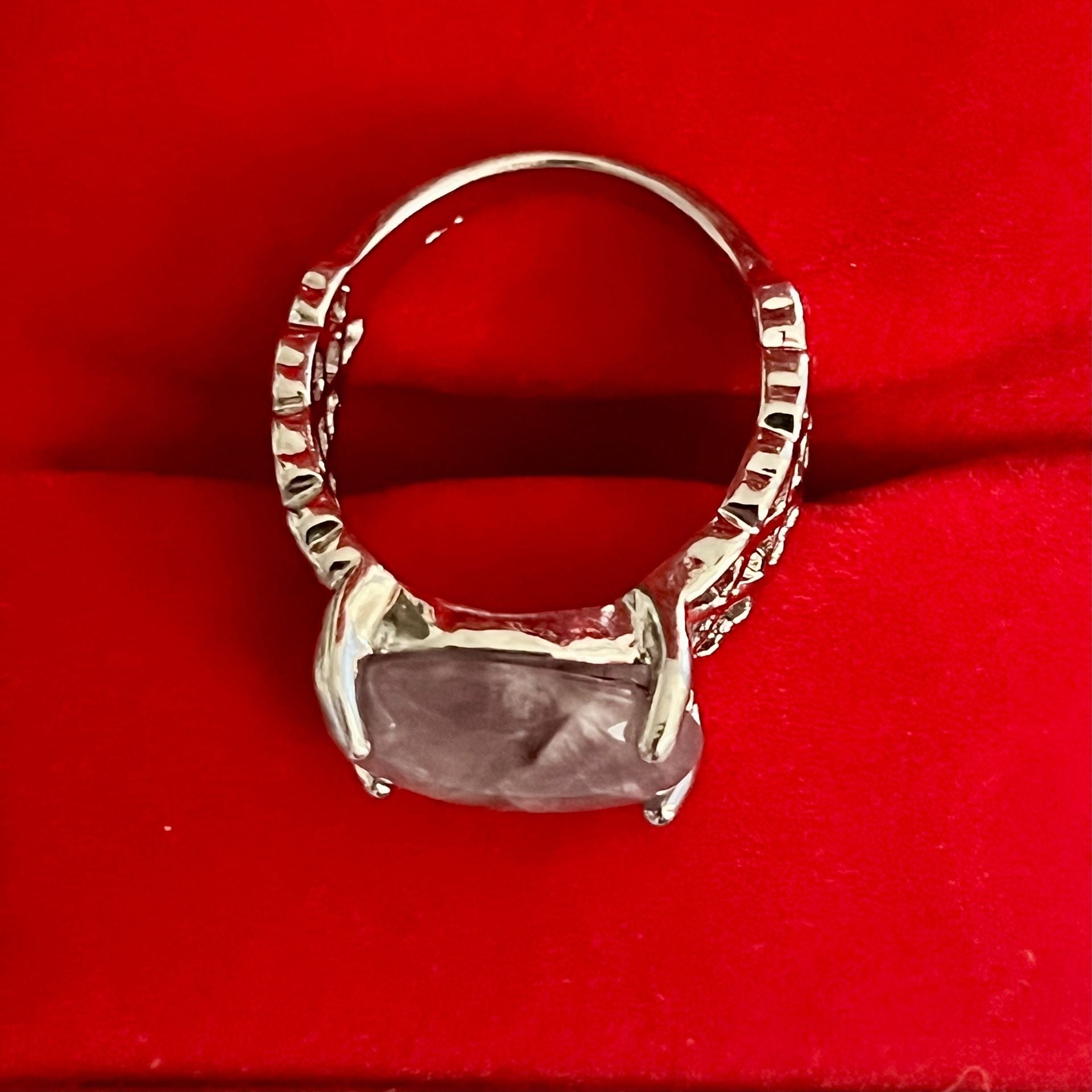 Natural Rose Quartz S925 Silver Plated Gemstone Ring Size 7 7
