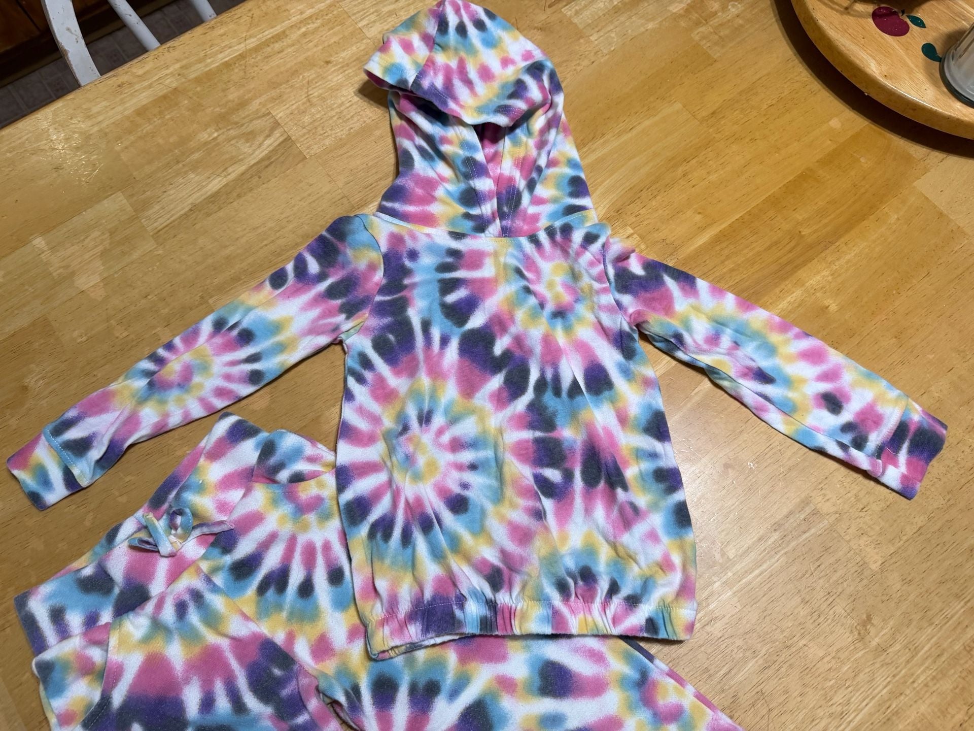 3T Girls Long Sleeve Tie Dye Cozy Split Neck Top - MULTI 4