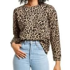 LNA Soft Brushed Leopard Print Long Sleeve Top Size S Beige Black 2