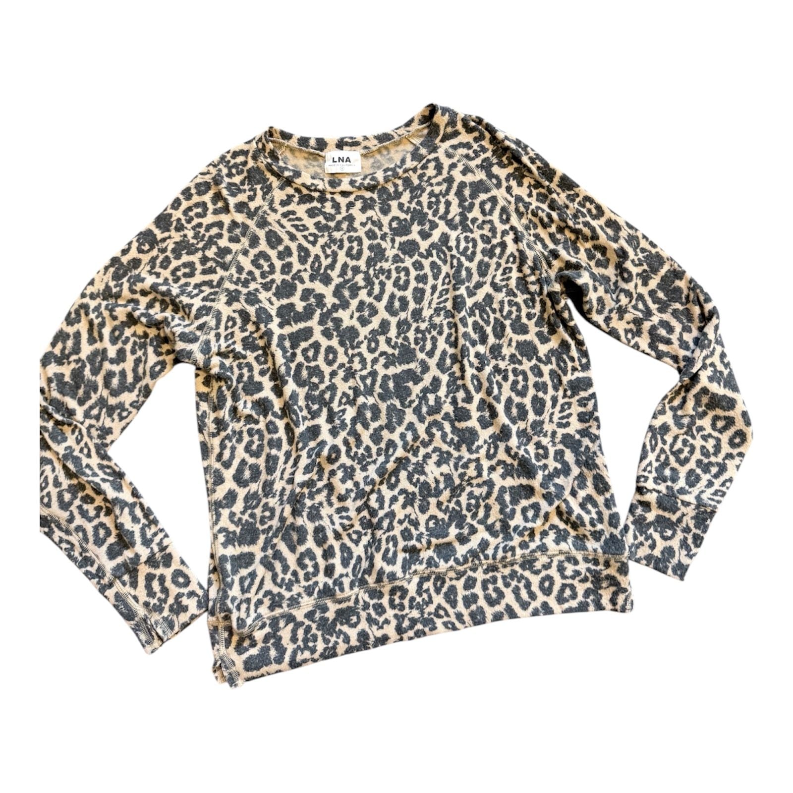 LNA Soft Brushed Leopard Print Long Sleeve Top Size S Beige Black 3