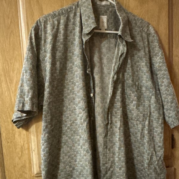 Vintage Burma Bibas Down Shirt Size L Geometric Print Short Sleeve