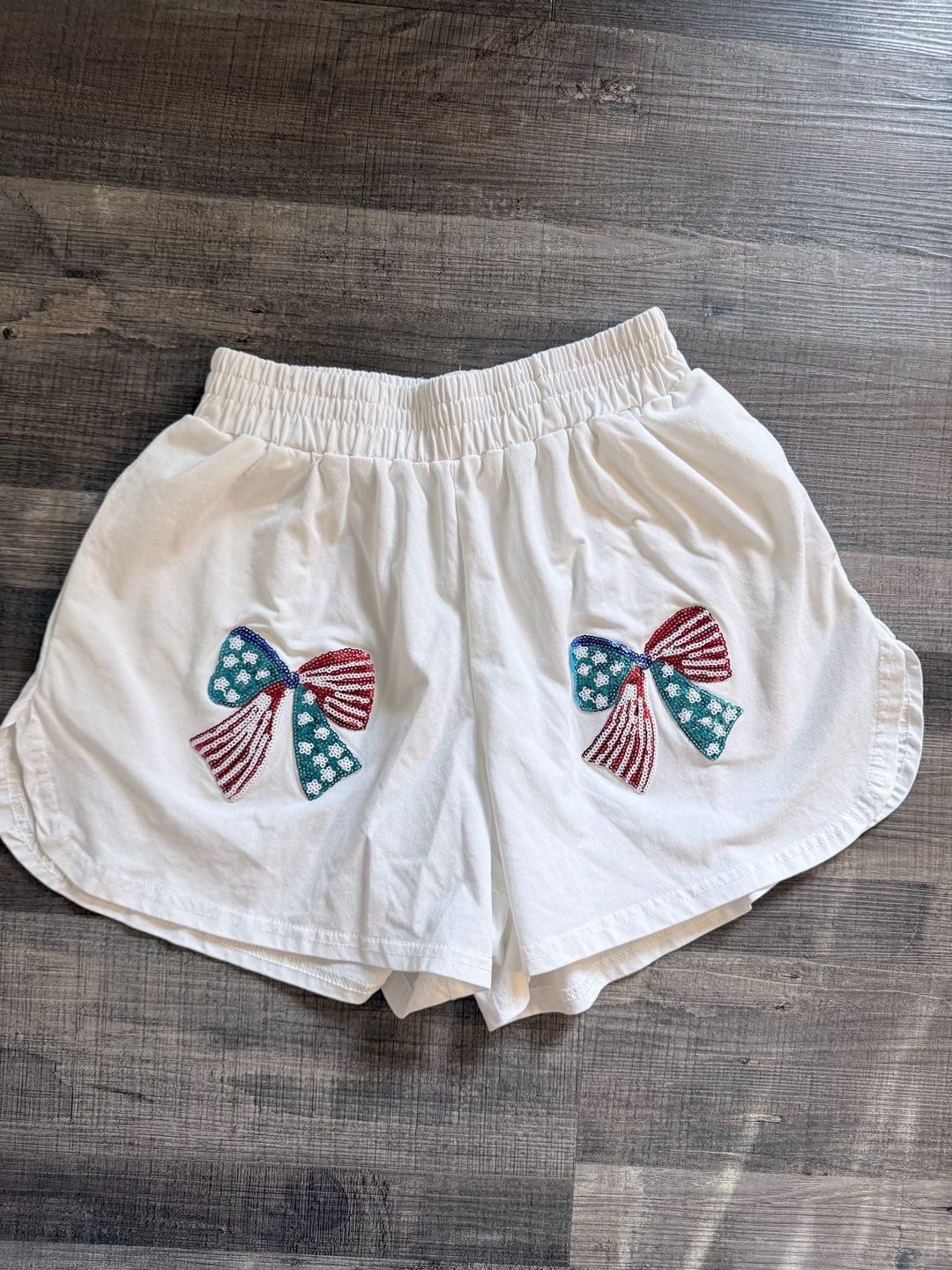 Patriotic Sequin Sparkle Bow Patch T-Shirt And Shorts Set Viscose Small 2