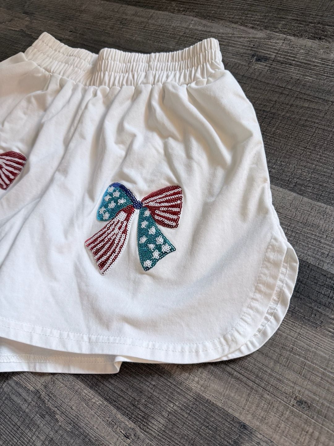 Patriotic Sequin Sparkle Bow Patch T-Shirt And Shorts Set Viscose Small 3