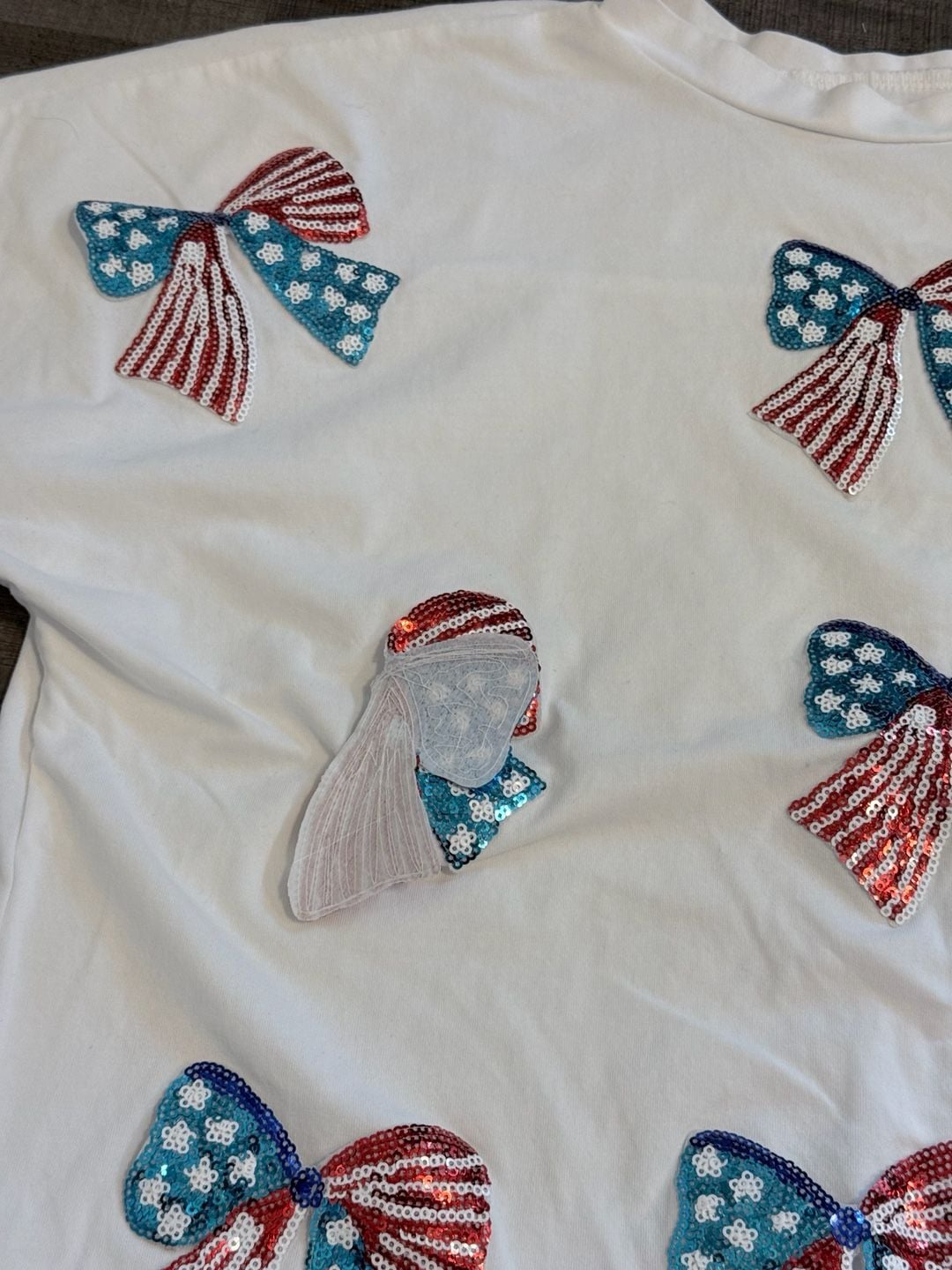 Patriotic Sequin Sparkle Bow Patch T-Shirt And Shorts Set Viscose Small 5