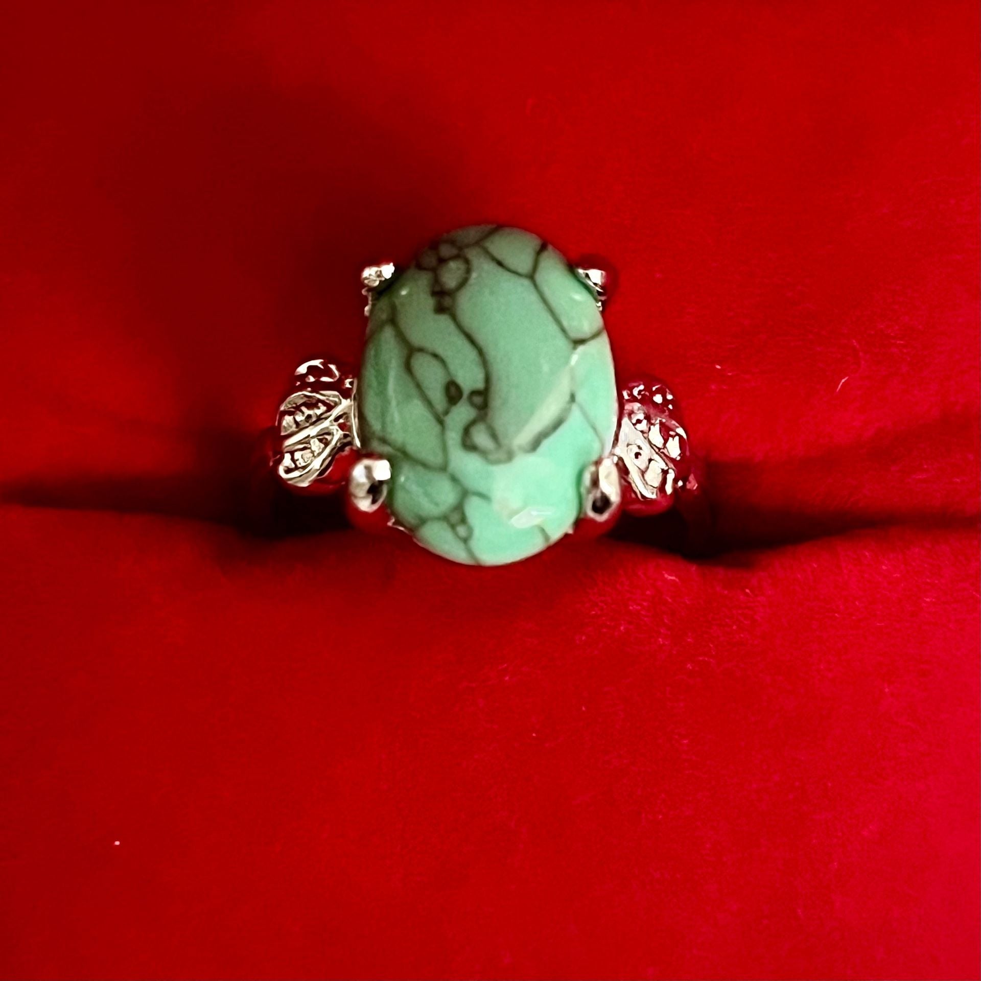 Natural Blue Turquoise Oval Gemstone Ring Titanium Steel Silver Size 7 1