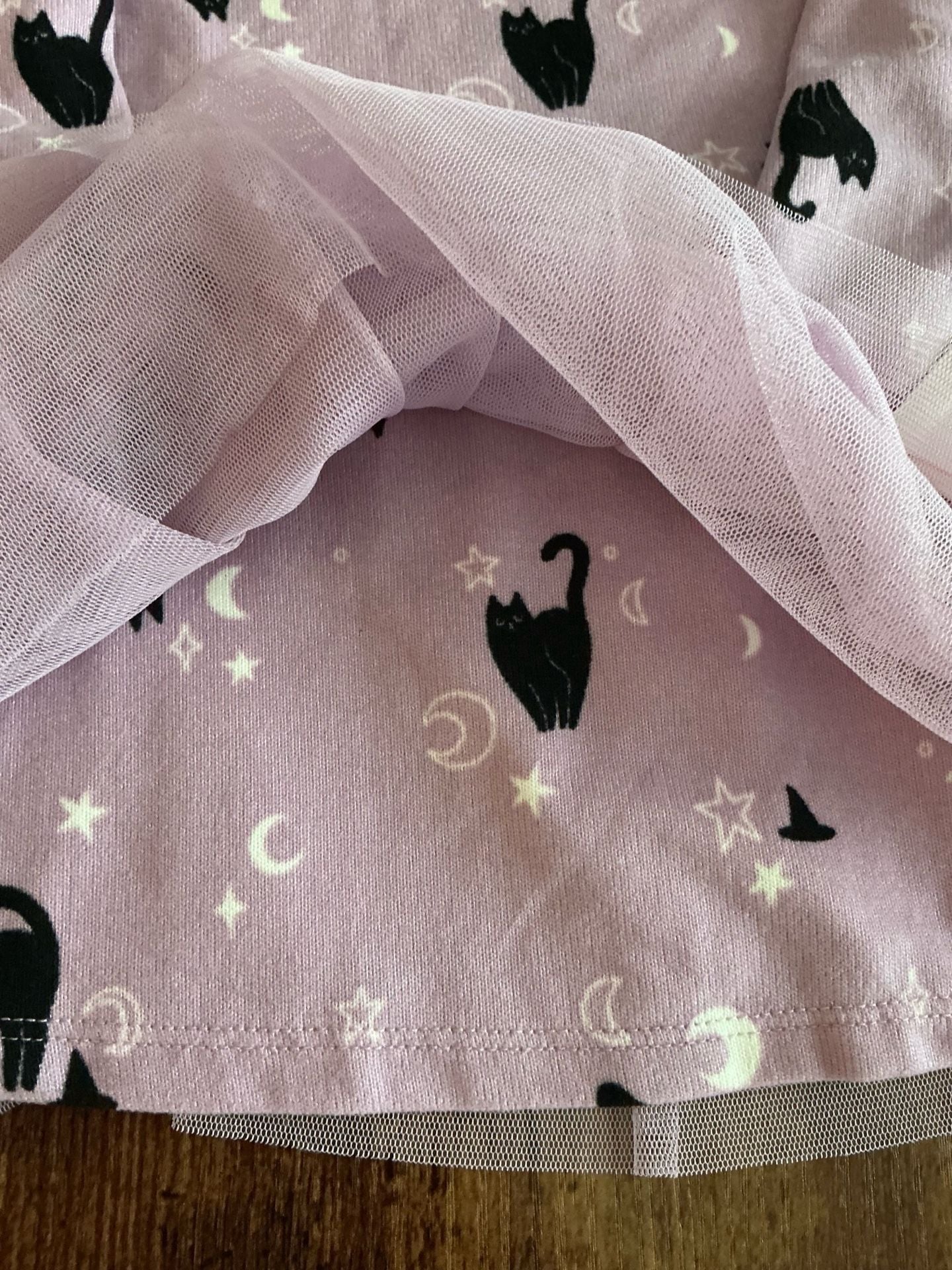 Cat & Jack Halloween Purple Black Cat Print Long Sleeve Dress Size 6M 3