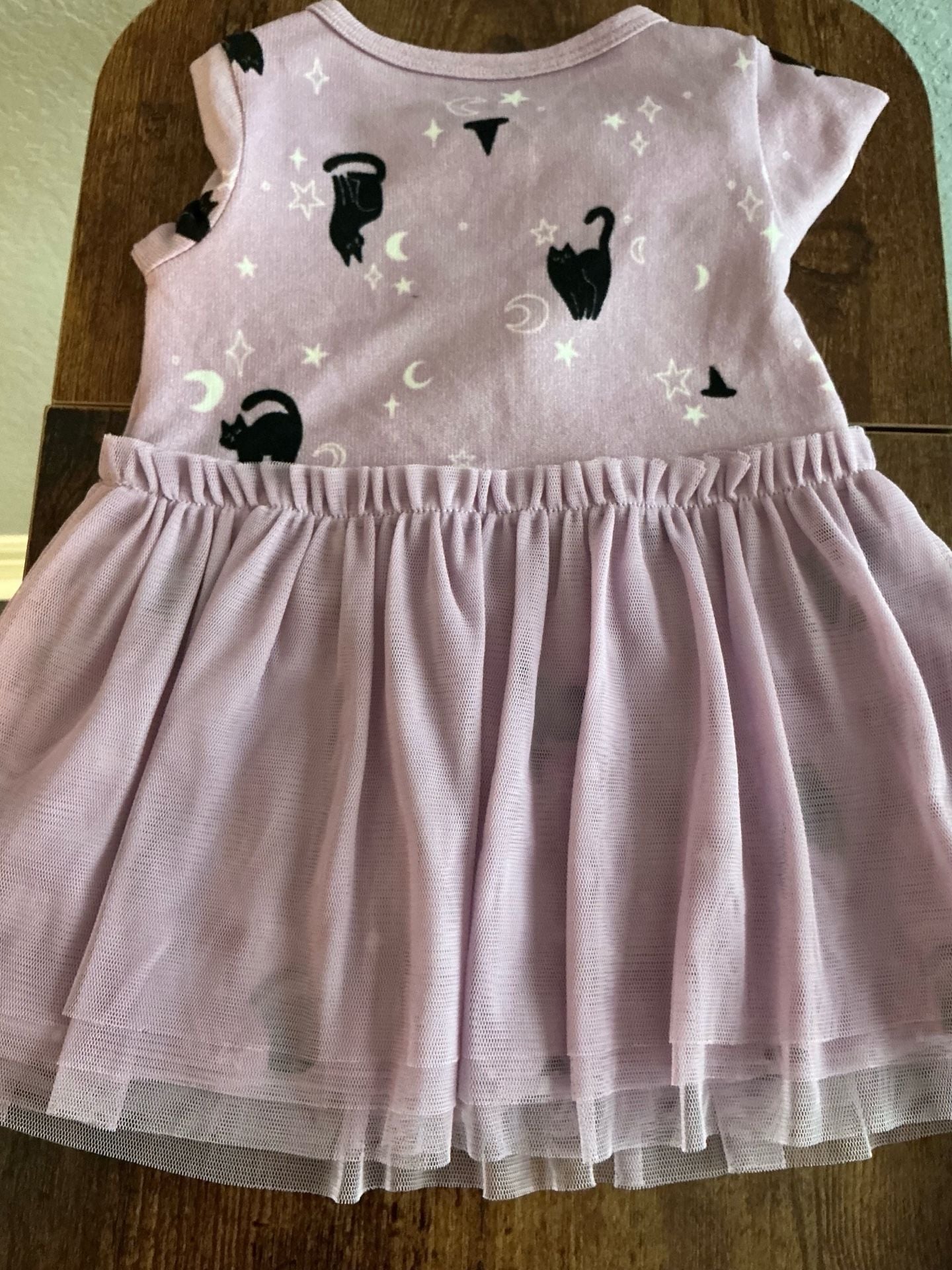 Cat & Jack Halloween Purple Black Cat Print Long Sleeve Dress Size 6M 5