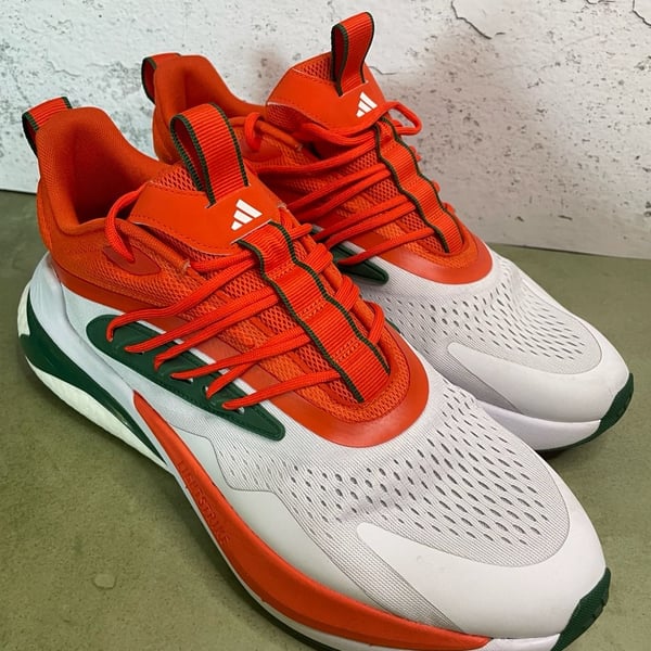 Adidas Miami Hurricanes AlphaBoost V2 Shoes White Orange Green