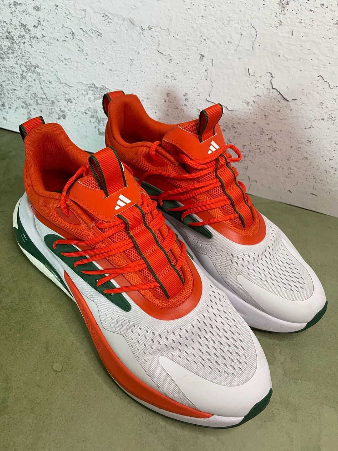 Adidas Miami Hurricanes AlphaBoost V2 Shoes White Orange Green 11