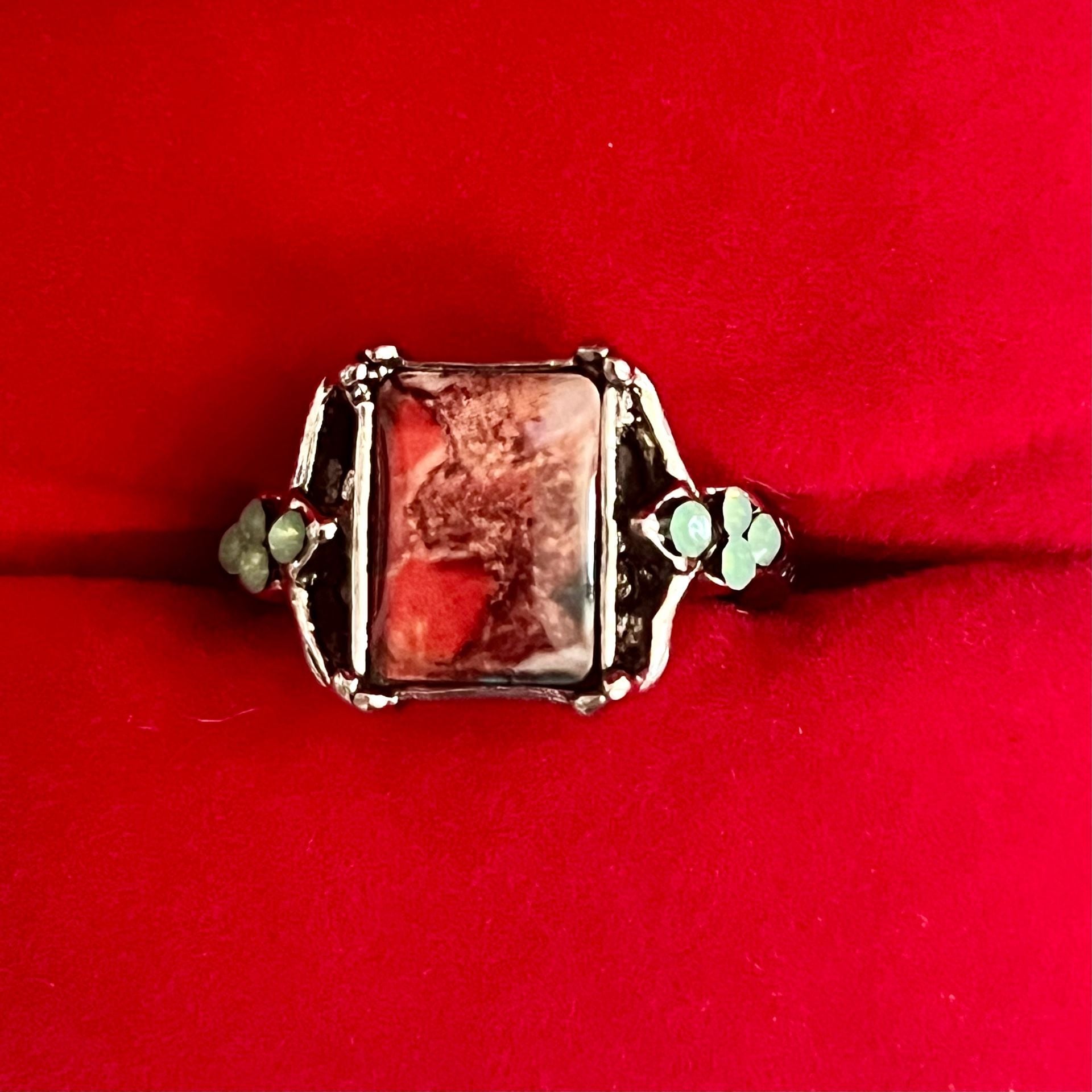 Vintage Style Crazy Lace Agate Rectangular Ring Size 6 2
