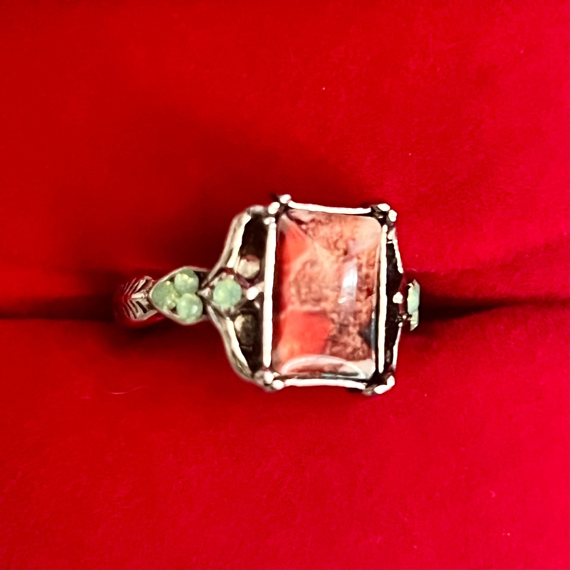 Vintage Style Crazy Lace Agate Rectangular Ring Size 6 4