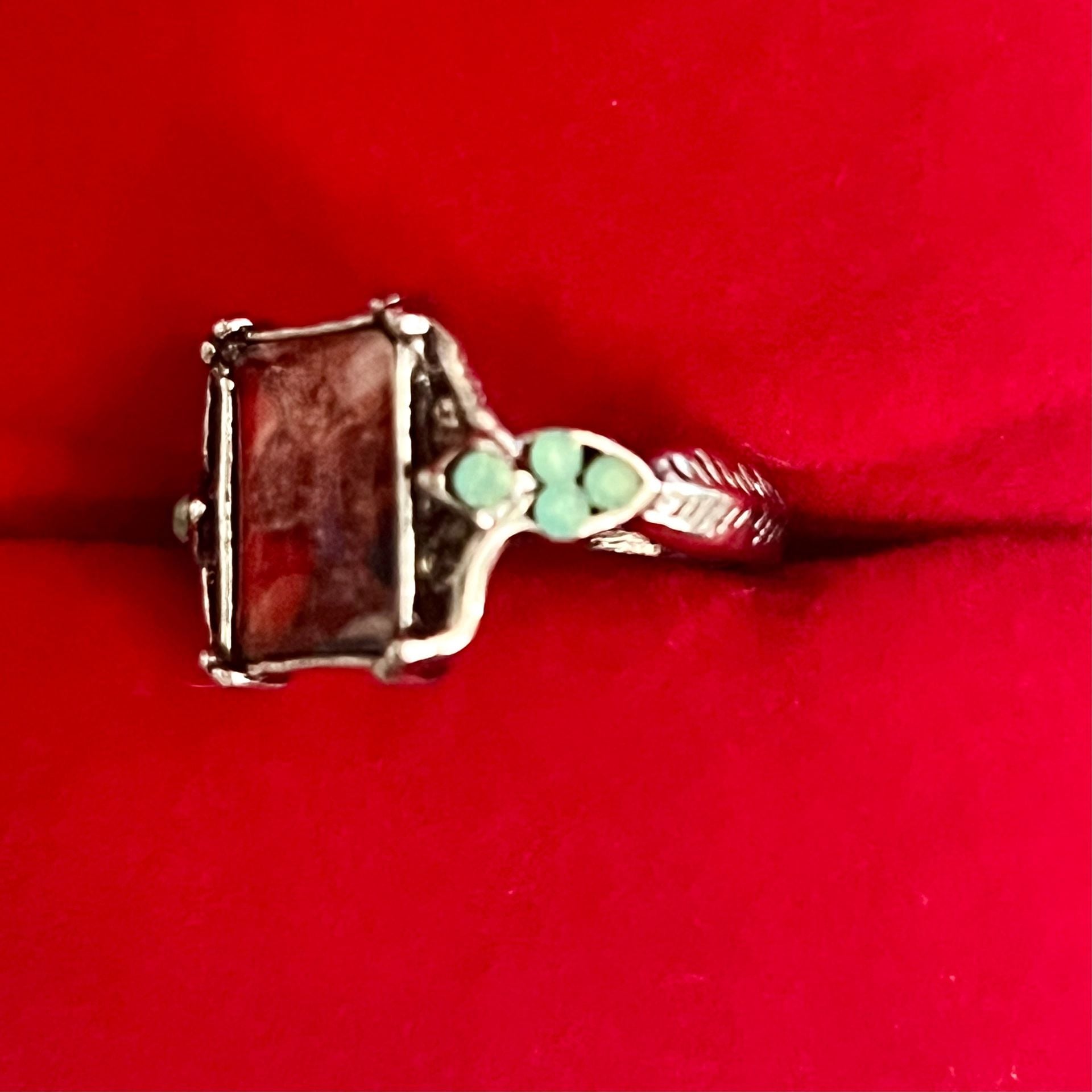 Vintage Style Crazy Lace Agate Rectangular Ring Size 6 5